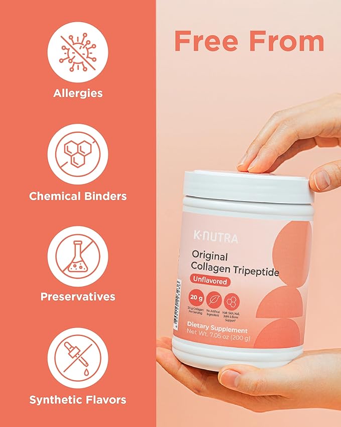 K-Nutra Original Collagen Tripeptide | 200g (7.05oz) | 100% Pure Freshwater Collagen Powder | 200X Absorption GPH | Helps Support Skin Hydration Hair &amp Nail Health