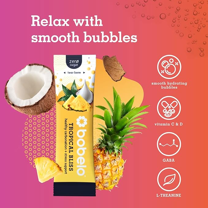 BOBELO CARBONATION Flavor Packets - Trial Pack 3 of Each Flavor Pineapple Coconut Mountain Berries Lavender Lemonade &amp Orchard Breeze Self Carbonating Hydration Electrolyte Drink Mix Real Fr