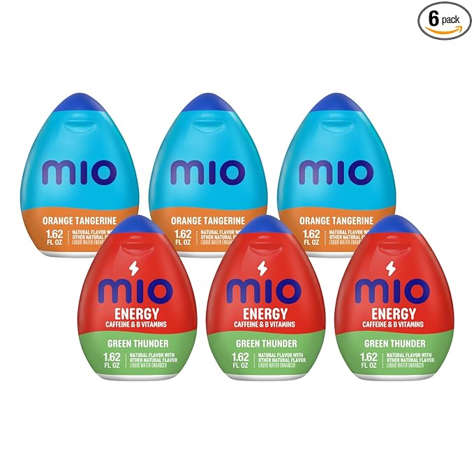 Mio Water Enhancement Variety Pack Includes 3 Orange Tangerine and 3 Green Thunder 1.62 Fl Oz each (Pack of 6)
