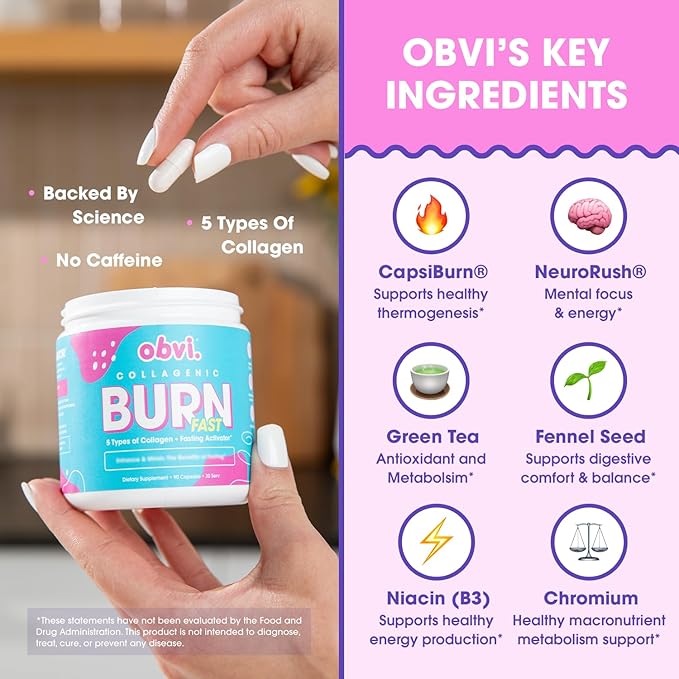 Obvi Multi Collagen Burn Fast | Hydrolyzed Collagen Peptides Types I II III V X | Keto &amp Gluten Free | 30 Servings