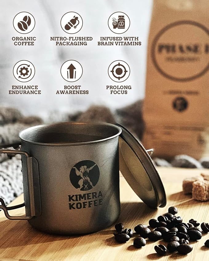 Kimera Koffee Organic Ground Coffee Original Blend Medium Roast infused with Taurine Alpha GPC DMAE and L-theanine