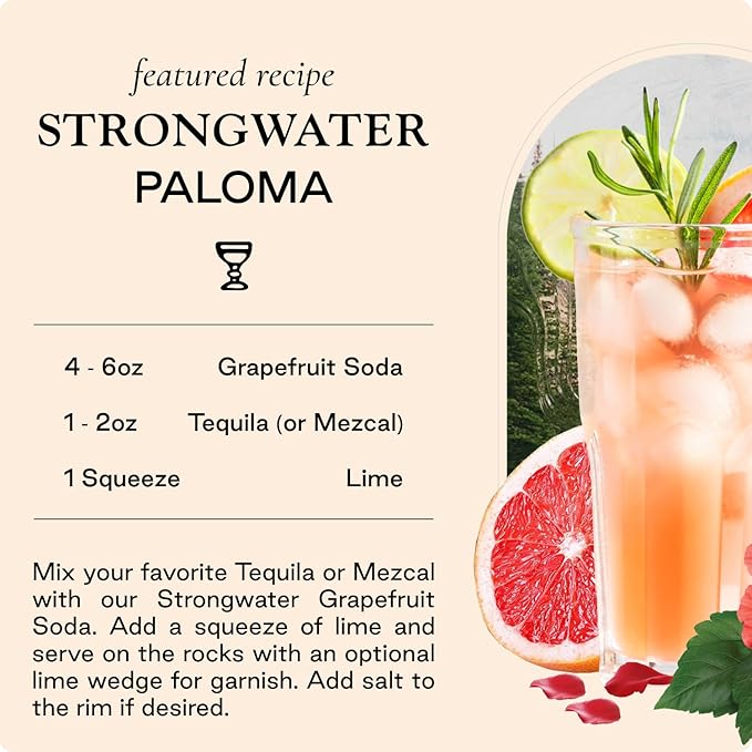 Strongwater Sparkling Grapefruit Soda - 12 Pack Cans (8.4 Fl Oz Each) - Premium Craft Cocktail Mixer Made with Rocky Mountain Water Grapefruit Sea Salt - Real Cane Sugar No Artificial Flavor