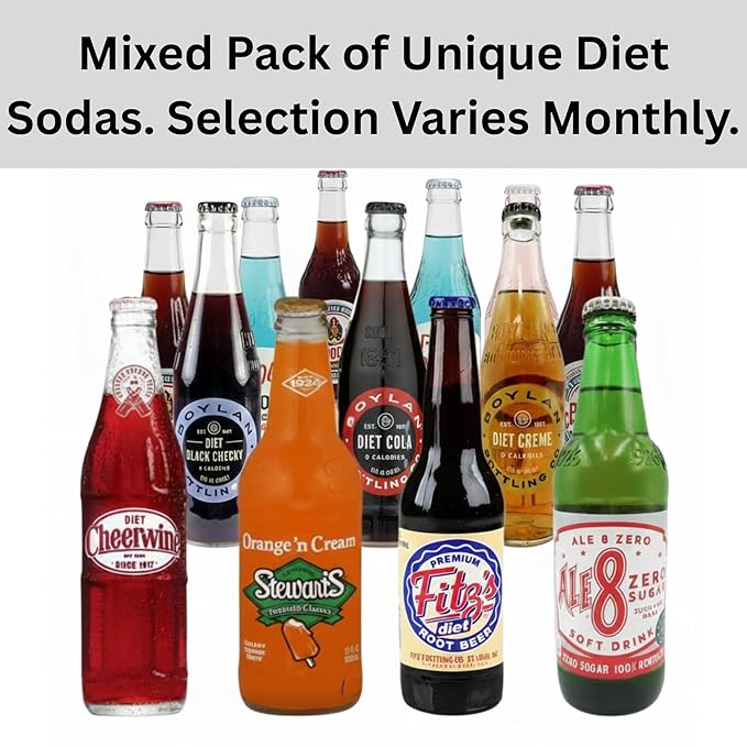 Diet Soda Sampler Pack | Premium Crafted Variety Pack from Around USA | Zero Sugar | Glass Bottles (6 Pack)