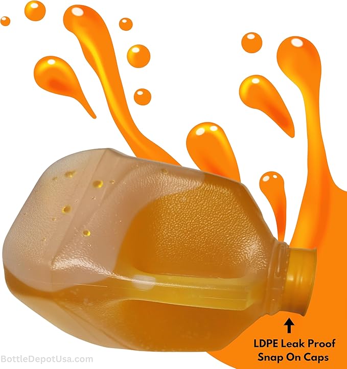 FIJIAN MADE 32 Oz Plastic Jugs (6 PACK) 1-Quart / 32-Ounce Bottles with Orange Snap On Caps – Great for Homemade Juices Milk Smoothies Tea and Other Beverages - Food Grade BPA Free