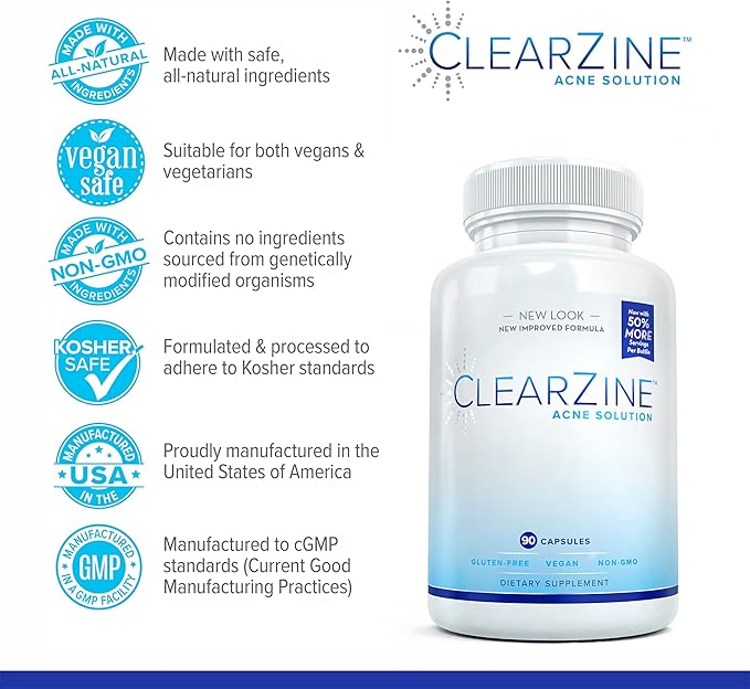 Acne Pills for Teens &amp Adults | Clear Skin Supplement Vitamins for Hormonal &amp Cystic Acne | Stop Breakouts Oily Skin and Zits 90 Caps
