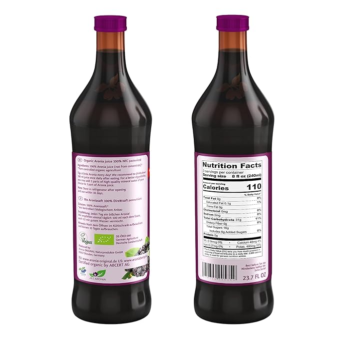 Aronia Original Organic Aronia Berry Juice 23.7 Fl Oz - 100% Pure Chokeberry Juice Not from Concentrate Amber Glass Bottle - No Additives Vegan &amp Non-GMO