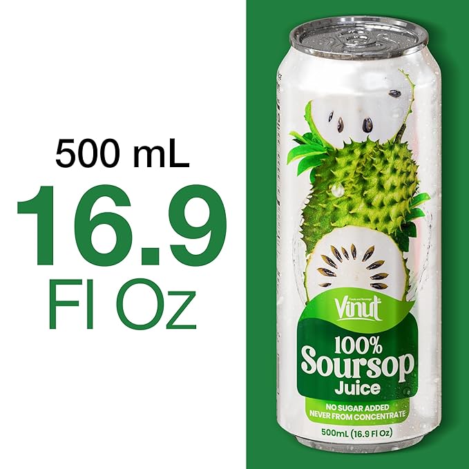 VINUT 100% Soursop Juice No Added Sugar Not From Concentrate 16.9 fl oz (500 mL) Can Pack of 6