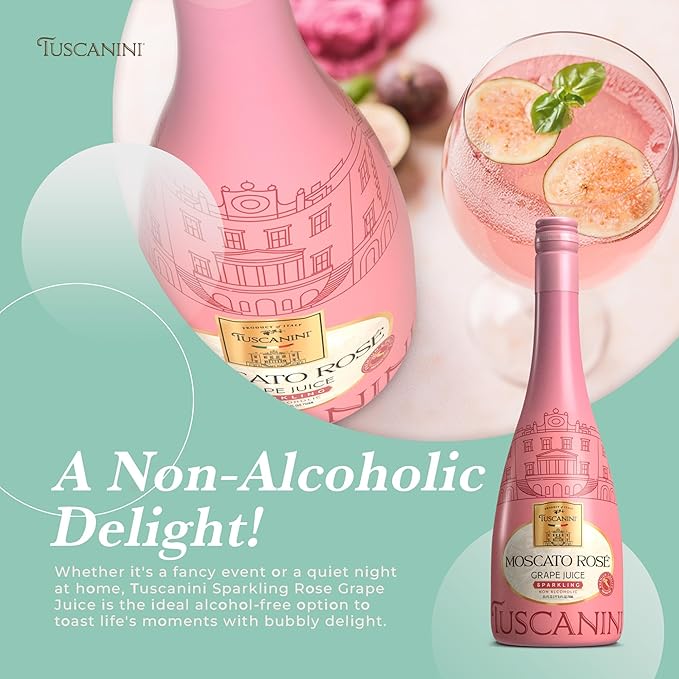 Tuscanini Italian Sparkling Grape Juice Gift Set 25.3oz | Moscato &amp Rose Sparkling Grape Juice | Non Alcoholic Sparkling Juice | Imported from Italy | Kosher