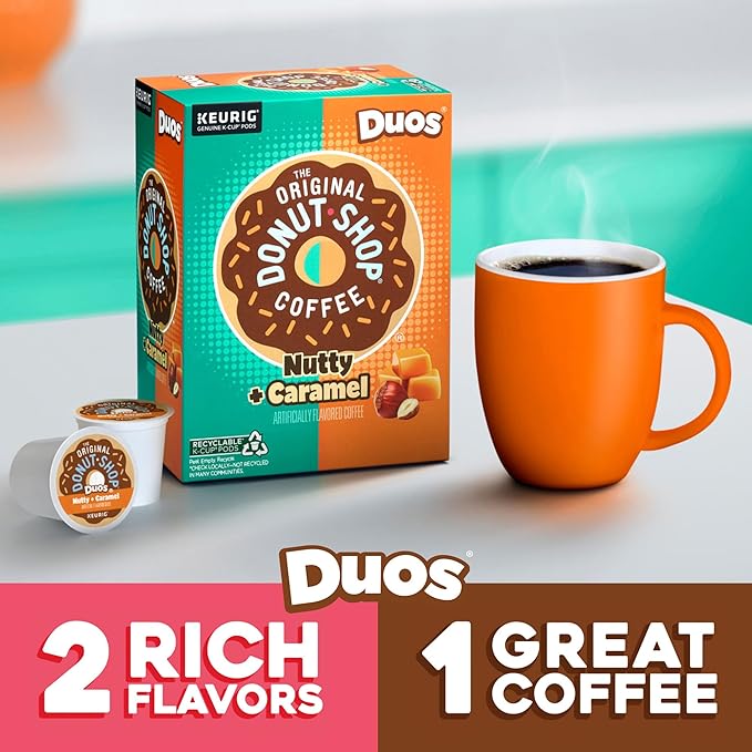The Original Donut Shop Duos Nutty + Caramel Coffee Keurig Single Serve K-Cup Pods Light Roast Coffee 60 Count (6 Packs of 10)