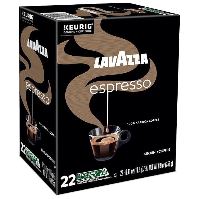Lavazza Espresso Single-Serve Keurig K-Cup Pods Medium Roast Coffee 88-Count Box (4 Packs of 22)