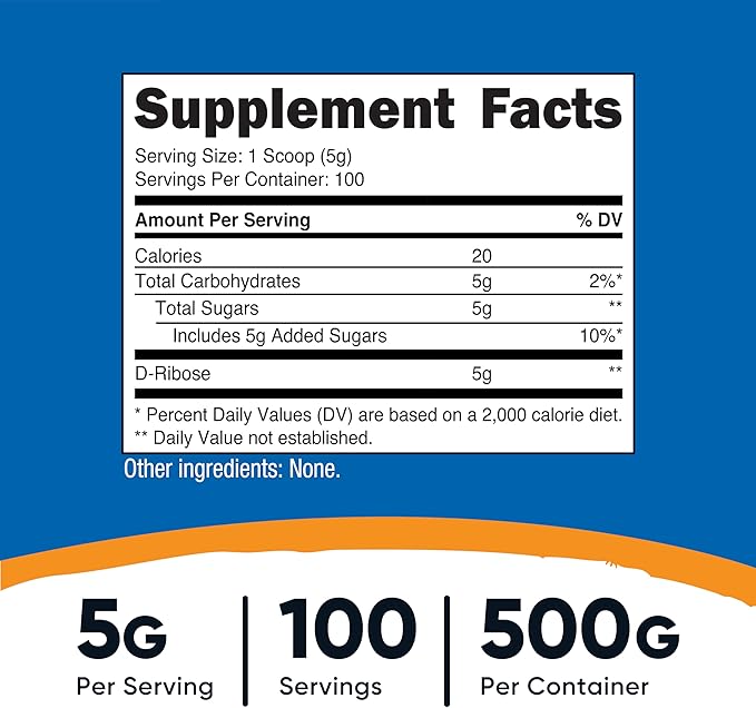 Nutricost D-Ribose Powder 500 Grams - 5000mg Per Serving Non-GMO (500 Grams)