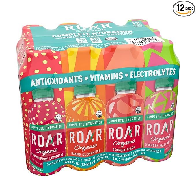 ROAR Complete Hydration Organic Variety Pack - Electrolyte Drinks Loaded with Vitamins C B5 B12 - Hydrating Beverage Non-GMO Gluten-Free - 12 pc