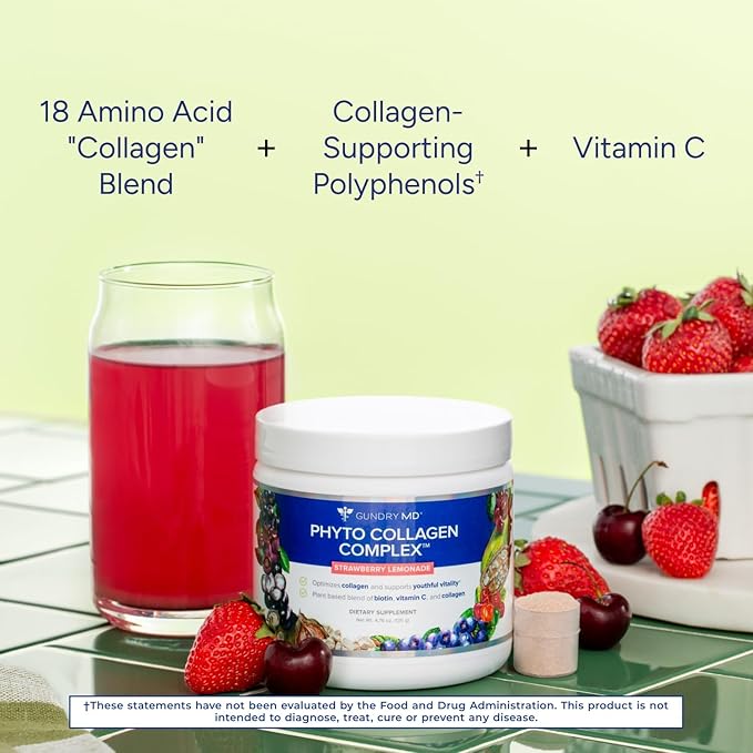 Gundry MD Phyto Collagen Complex Strength Supporting Multivitamin Powder Supplement with Vitamin C Amino Acids and Polyphenols - Strawberry Lemonade (3)