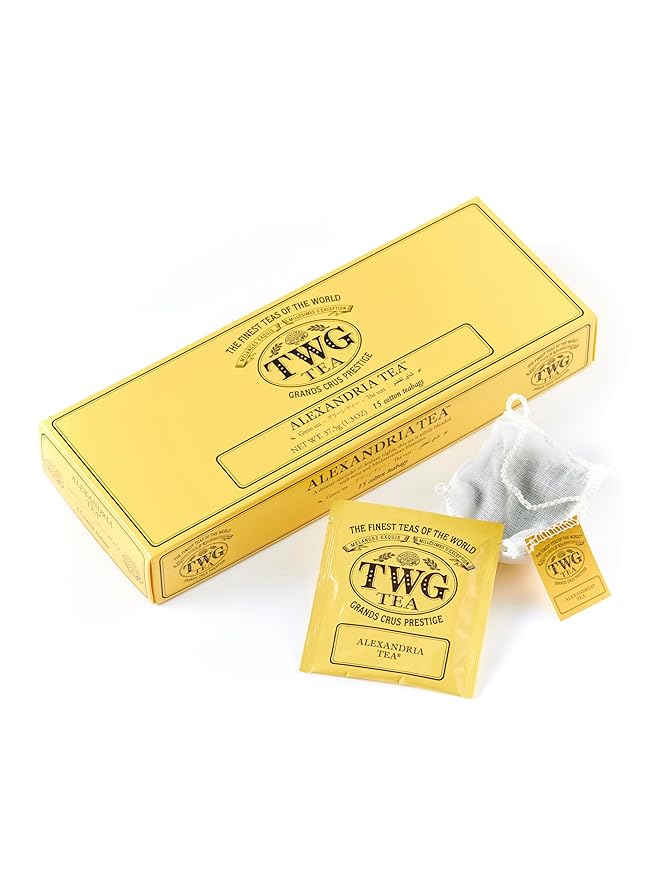 TWG Tea | Alexandria Tea | Green Tea | Mint &amp Corn Flowers | 15 Hand Sewn Cotton Teabags | Gift Set