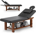 Adjustable Professional Massage Table Wood Stationary Massage Table with Adjustable Height &amp Backrest Eyelash Bed with Large Storage Space C Shape Pillow for Spa Treatment Beauty