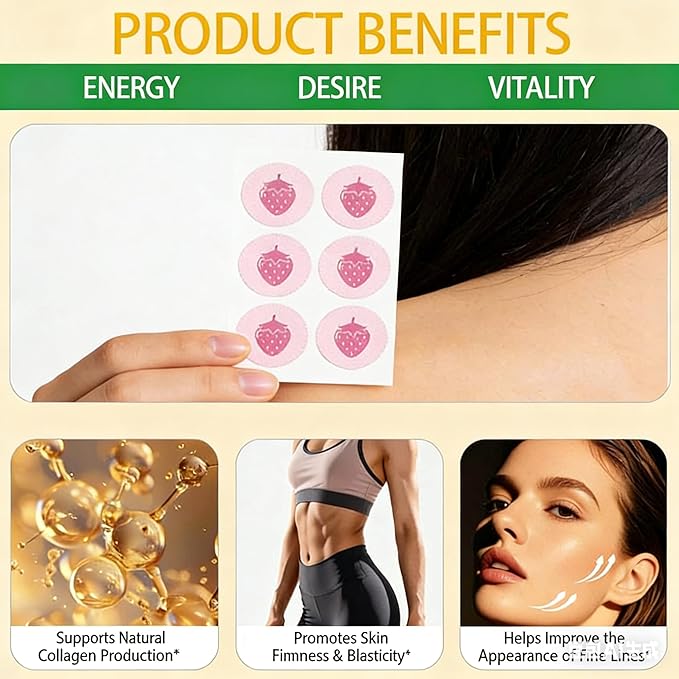 Collagen Patches for Women &amp Men with Vitamin C and Hyaluronic Acid -60 Patches Premium 8-Hour Extended-Release Formula Vegan Daily Patch