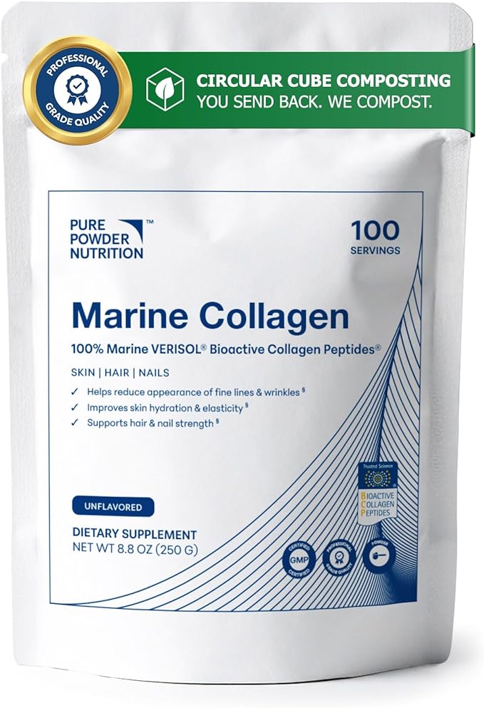 Skin Collagen with Marine VERISOL Collagen Peptides for Skin Hair &amp Nails | 30 Serves (No Flavor) | Powder