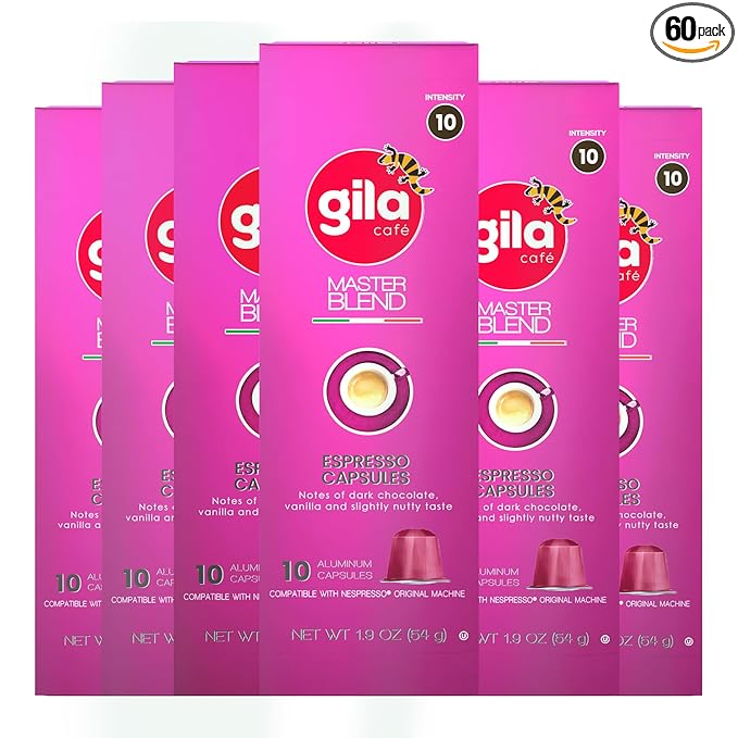 GILA Café Master Blend Aluminum Coffee Capsules – Dark Roast Espresso Pods Compatible with Nespresso Original Machines – Mexican Arabica Blend with Chocolate &amp Vanilla Notes 60 Count