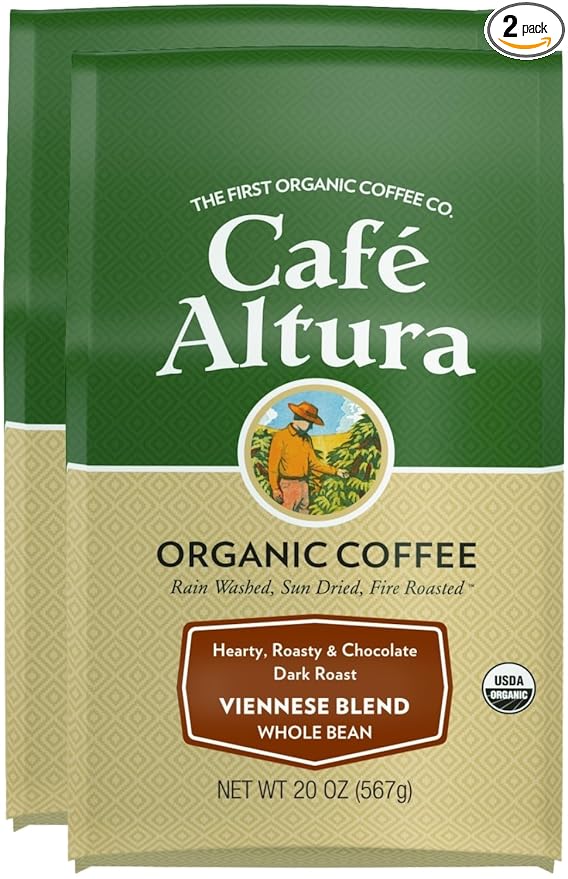 Cafe Altura Whole Bean Organic Coffee Viennese Blend 20 oz Bag (Pack Of 2)