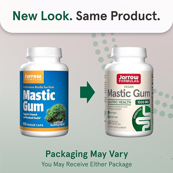 Jarrow Formulas Mastic Gum 1000 mg - 60 Veggie Caps - Mastic Gum Capsules Supporting Stomach and Duodenal Health - 30 Servings