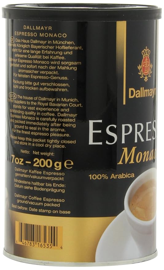Dallmayr Gourmet Coffee Espresso Monaco (Ground) 7-Ounce Tins (Pack of 4)