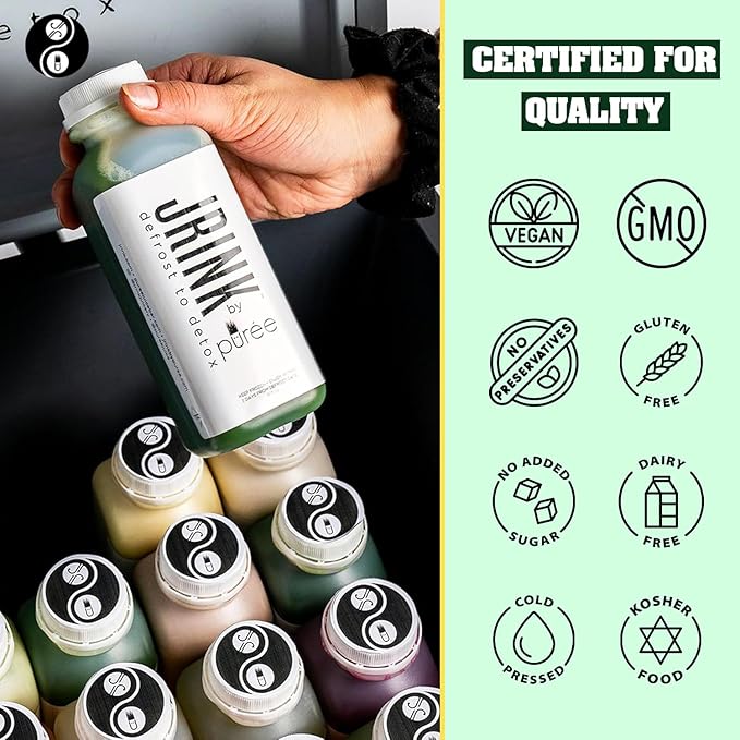 JRINK by Purée Daily Green Juice Cold Pressed Organic Fruit and Vegetable Blend Detox Cleanse Healthy Raw Greens Drink No Preservatives Juice Cleanse 16oz HDPE Bottles Pack of 12