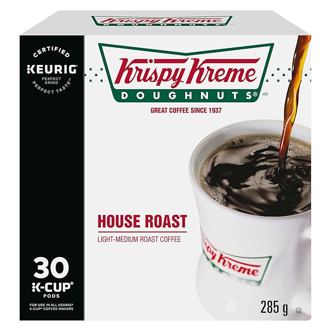 Krispy Kreme Doughnuts Smooth House Roast Single Serve Keurig Certified Recyclable K-Cup pods for Keurig brewers 30 Count'