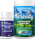 Nature's Perfect Night Melatonin 10mg Quick Dissolve Mixed Berry 180 Count with Serenity Magnesium Powder 15 oz Lemon Raspberry