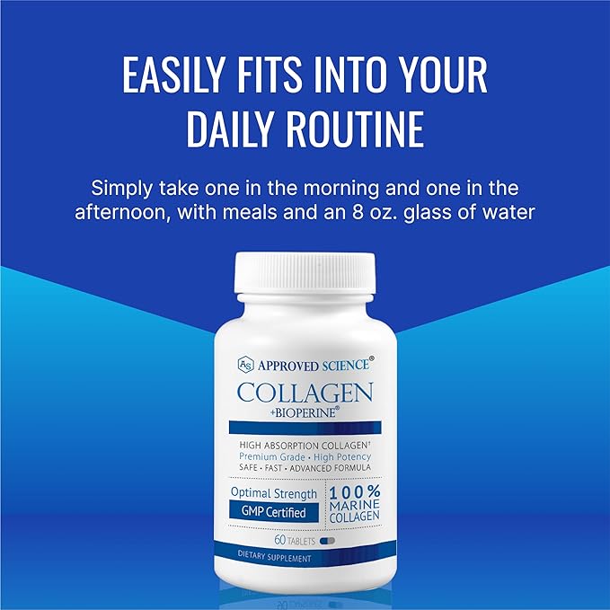 Approved Science Collagen Pills - Absorbable Marine Collagen Types I and III - 60 Tablets - Healthy Hair and Skin - Vitamin C Sodium and Bioperine for Fast Results - Non-GMO Made in USA