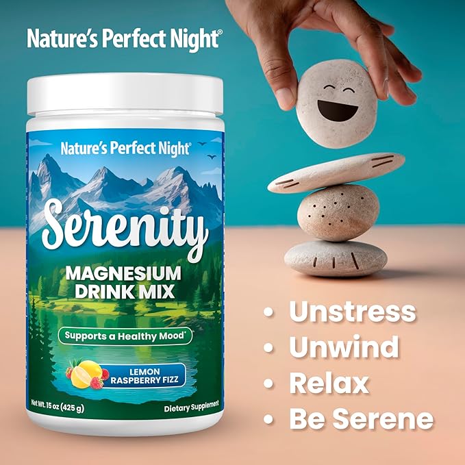 Nature's Perfect Night Melatonin 5mg Quick Dissolve Mixed Berry 200 Count with Serenity Magnesium Powder 15 oz Lemon Raspberry