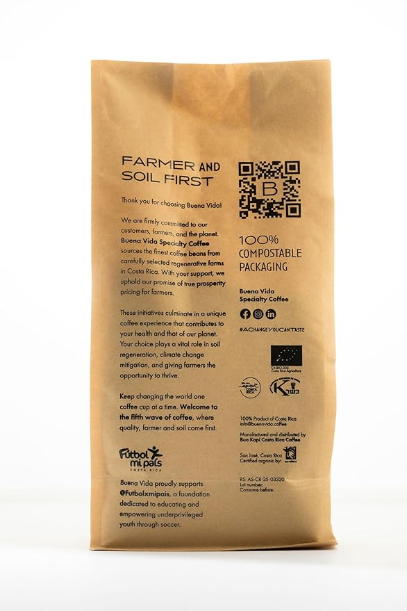 Buena Vida Speacialty Coffee - Las Lajas Ground Yellow Honey - Costa Rican Regenerative Coffee (12 oz)