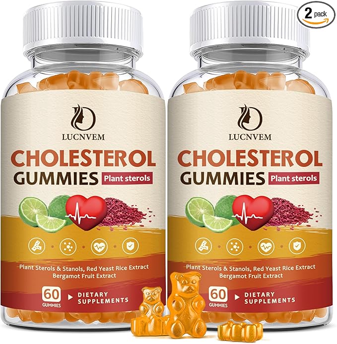 (2 Pack) Cholesterol Supplements Gummies for Cholesterol Healthy Plant Sterols &amp Stanols Red Yeast Rice Citrus Bergamot Complex for Cholesterol Maintain Healthy Cholesterol Levels - 60 Day Sup