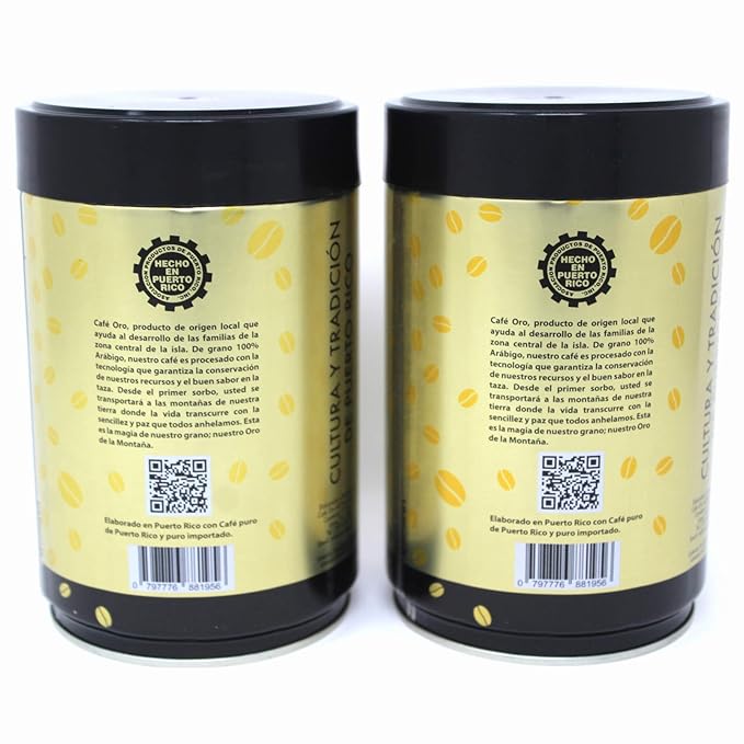 Cafe de Oro de Puerto Rico - Puerto Rican Ground Coffee by Cafe Oro Puerto Rico Inc - 8oz Can (2 Cans)