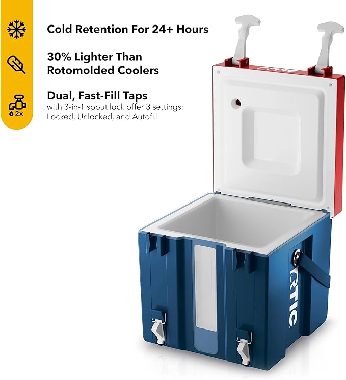 RTIC Halftime Water Cooler Portable Carrier Container Drink Beverage Dispenser Stackable with 2 Taps Bottleless BPA-Free for Sports Camping BBQ Parties Picnic &amp More Patriot