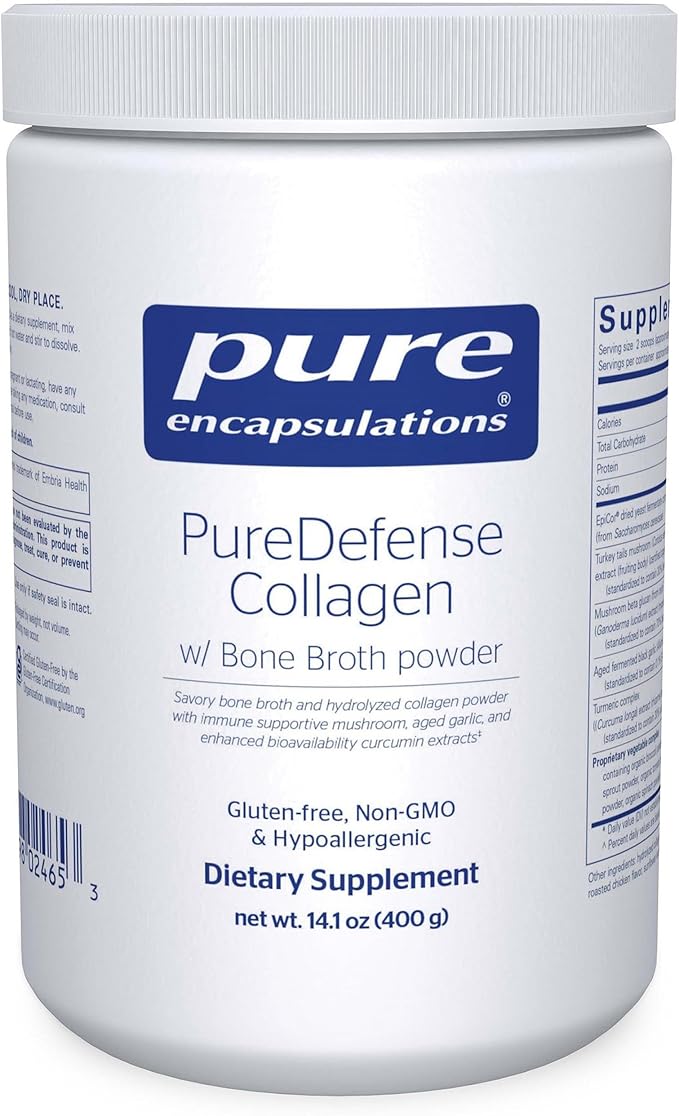 Pure Encapsulations PureDefense Collagen w/Bone Broth | Savory Bone Broth and Hydrolyzed Collagen Powder with Mushroom Aged Garlic and Enhanced Bioavailability Curcumin Extracts | 14.1 Ounces
