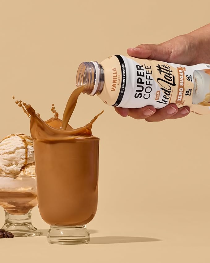 Super Coffee Ready To Drink Iced Coffee Vanilla Latte (12 Ounce Bottles Pack of 12) - Low Net Carbs No Added Sugar Keto Friendly 10g of Protein Low Calorie Protein Coffee