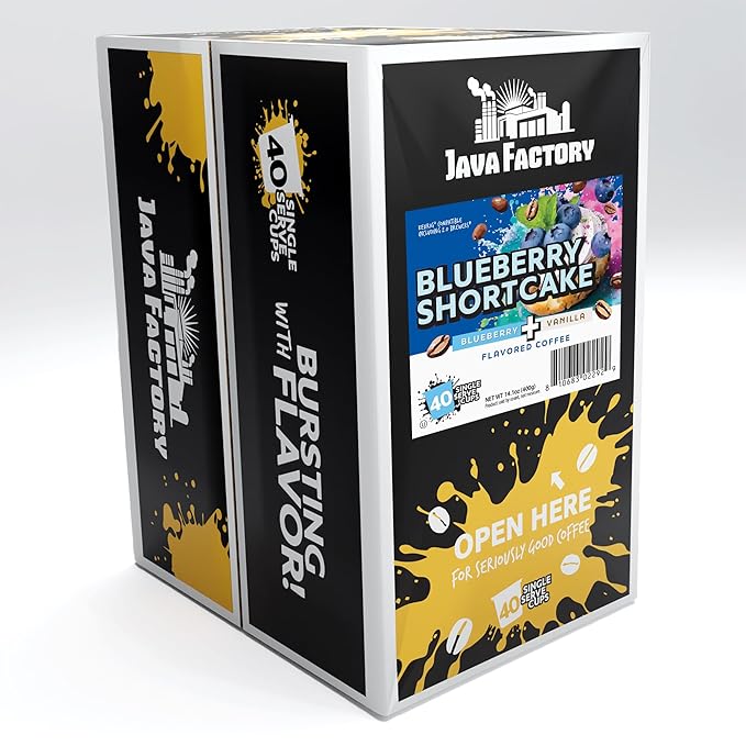 Java Factory Coffee Pods Blueberry Flavored Coffee for Keurig K-Cup Brewers Blueberry Shortcake 40 Count
