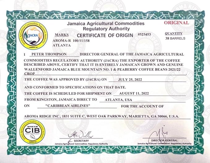 Jamaica Blue Mountain Ground Coffee | 1 LB Coffee Medium Roasted - Certified and 100% Wallenford Authentic Jamaican Blue Mountain Coffee Beans with a Smooth Milk Chocolate Finish | Grade 01 | Aroma Ri