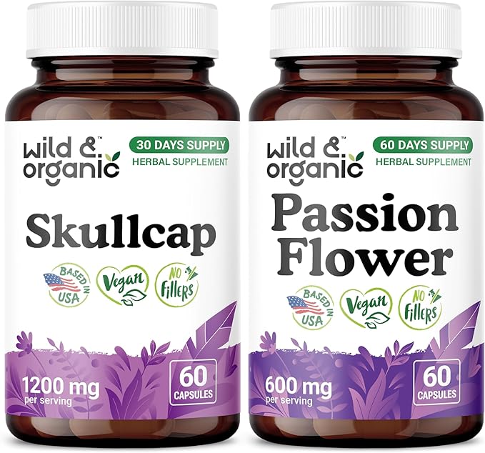 Wild &amp Organic Skullcap 60 Capsules &amp Passion Flower 60 Capsules