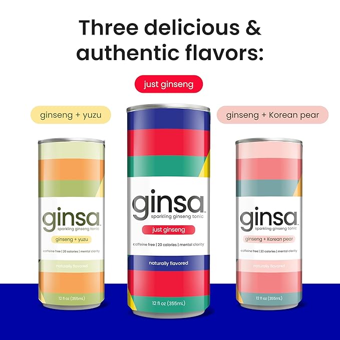 ginsa Sparkling Ginseng Energy Drink with Korean Red Ginseng | Natural Energy Booster | Non-GMO Supports Focus &amp Clarity with Pure Ginseng Root No Caffeine | 12 Pack | 12oz | Ginseng + Honey Fla