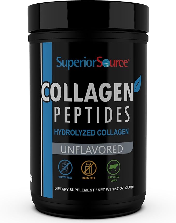 Superior Source Collagen Peptides Hydrolyzed Collagen - from Grass-Fed Cows - Supports Healthy Hair Skin Nails Ligaments &amp Tendons - Gluten-Free &amp Dairy-Free - Unflavored 12.7 oz