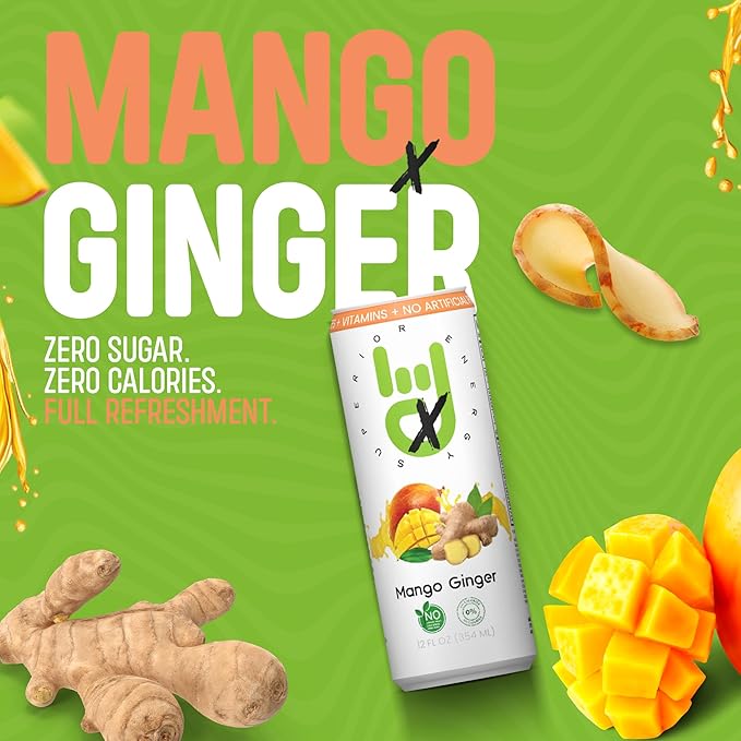 Superior Energy Electrolytes Drink Zero Calories – Energy Drink Zero Sugar – Mango Ginger Flavor 90mg Natural Caffeine – Pack of 12 (12 fl oz each)
