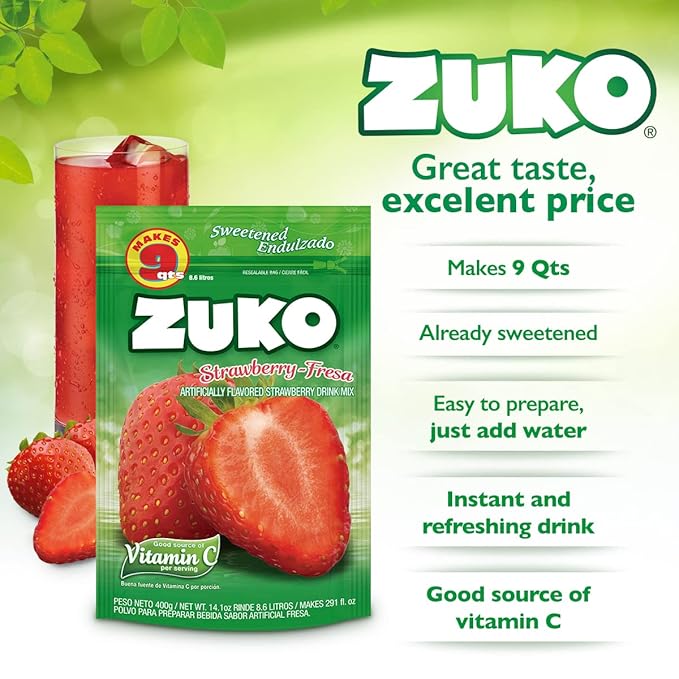 Zuko Strawberry Instant Powder Drink Family Pack 14.1 oz Pack of 6