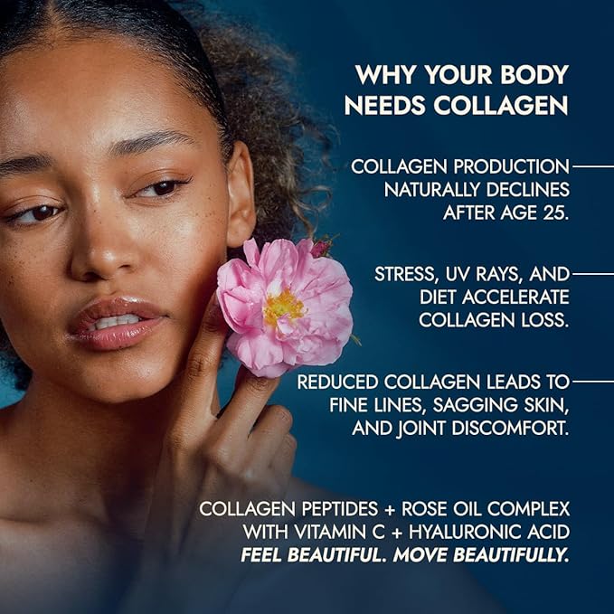 Alteya Organics Collagen Peptides &amp Rose Oil Complex – Beauty Supplement with 3200mg Marine Hydrolyzed Collagen Type I &amp III Vitamin C &amp Hyaluronic Acid – Skin Hair Nail &amp Joint Sup