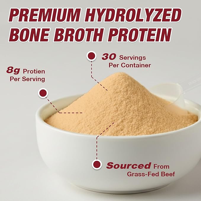 Zammex Beef Bone Broth Protein Powder - Grass-Fed Hydrolyzed Collagen Supports Hair Skin and Joint &amp Bone Health Pasture Raised Keto Paleo Friendly 30 Servings- French Onion