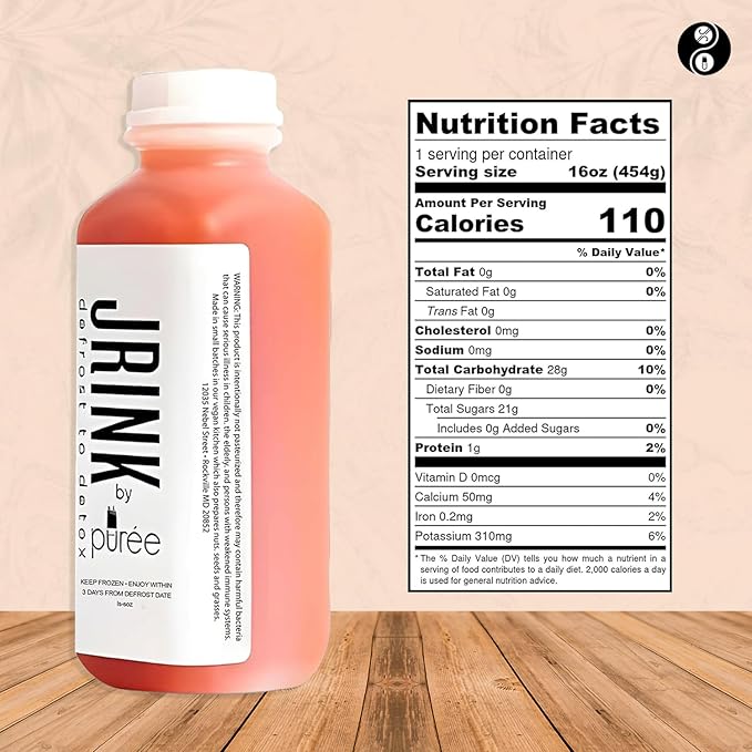 JRINK by Purée Organic Grapefruit Juice Cold Pressed Raw Fruit Cleanse Healthy Detox with No Preservatives Organic Juice Cleanse in HDPE Bottles Grape Citrus Beverage 16oz Pack of 24