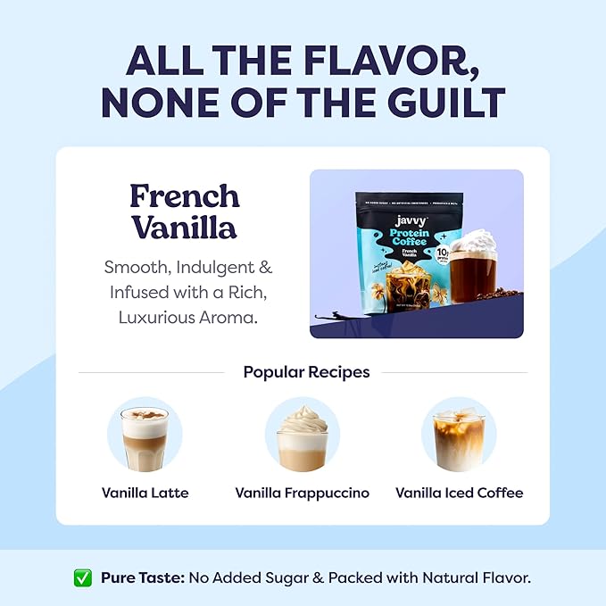 French Vanilla Protein Iced Coffee - Premium Whey Protein &amp Instant Iced Coffees - 100% Natural Cold Brew - Zero Artificial Flavors &amp Sweeteners 80 mg Caffeine No Added Sugar 20 Servings