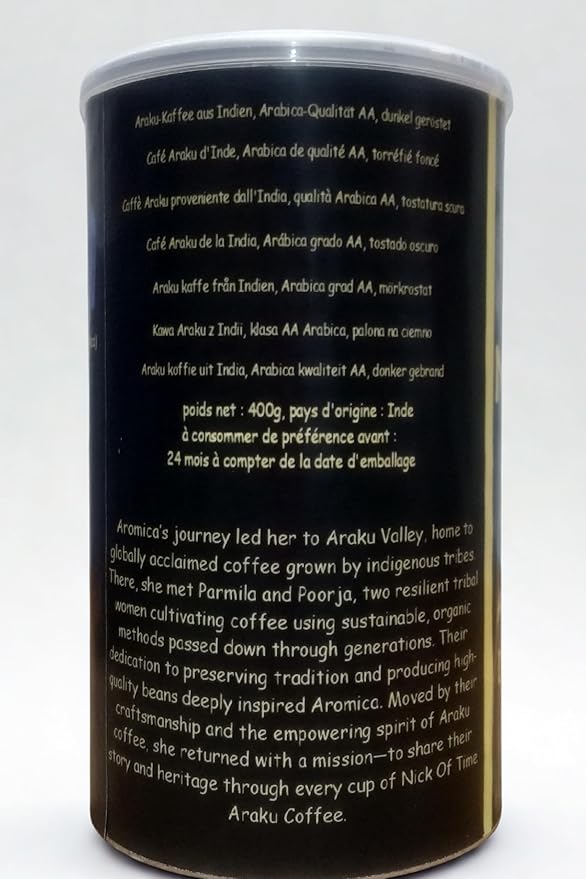 Nick of Time Indian Roasted Coffee Beans from Araku Valley | Tribal Coffee | 100% Arabica AA Grade Dark Roast | Bold and Flavorful with Rich Aroma (400g|14.10 oz)
