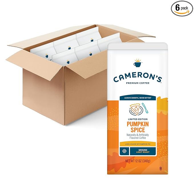 Cameron's Coffee Holiday Roasted Ground Coffee Bag Flavored Pumpkin Spice 12 Ounce (Pack of 6)