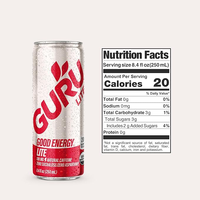 GURU Organic Energy Drinks Variety Pack Clean Energy Drink with Plant Based Natural Caffeine from Green Tea Gluten Free and Vegan 140MG Caffeine Healthy Drinks 12 oz (Pack of 12)